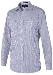 Pilbara Mens Y/D Stripe Dual Pocket Long Sleeve Shirt - Grey/Navy/White [Siz:M]