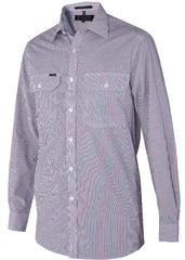 Pilbara Mens Y/D Stripe, Dual Pocket, L/S Shirt [Col:Maroon/Navy/White Siz:S]