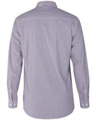 Pilbara Mens Y/D Stripe, Dual Pocket, L/S Shirt [Col:Maroon/Navy/White Siz:S]