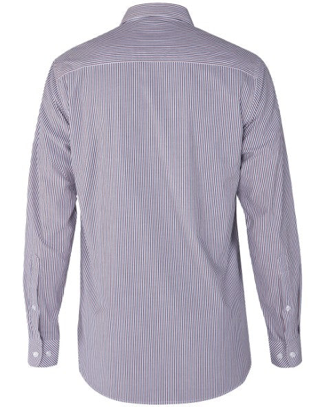 Pilbara Mens Y/D Stripe, Dual Pocket, L/S Shirt [Col:Maroon/Navy/White Siz:S]