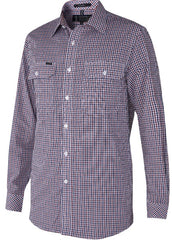 Pilbara Mens Y/D Check, Dual Pocket Long Sleeve Shirt [Col:Maroon/Navy/White Siz:S]