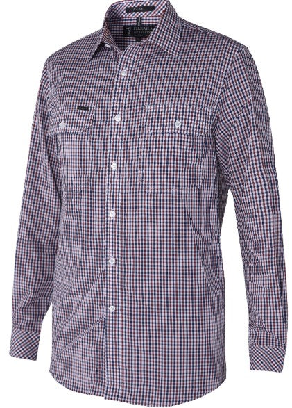 Pilbara Mens Y/D Check, Dual Pocket Long Sleeve Shirt [Col:Maroon/Navy/White Siz:S]