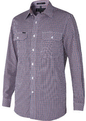 Pilbara Mens Y/D Check Dual Pocket Long Sleeve Shirt [Col:Brown/Navy/White Siz:S]