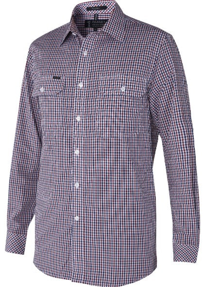 Pilbara Mens Y/D Check Dual Pocket Long Sleeve Shirt [Col:Brown/Navy/White Siz:S]