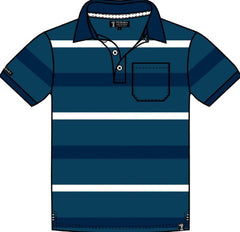 Pilbara Mens Y/D Striped Pocket Polo [Col:Teal/Navy/White Siz:S]
