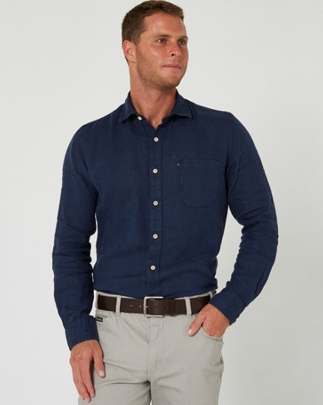 Pilbara Mens Linen Long Sleeve Shirt [Col:Army Siz:S]
