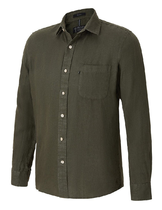 Pilbara Mens Linen Long Sleeve Shirt [Col:Army Siz:M]