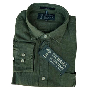 Pilbara Mens Linen Long Sleeve Shirt [Col:Army Siz:L]