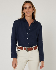 Pilbara Ladies Long Sleeve Linen Shirt - Florence [Col:Navy Siz:16]