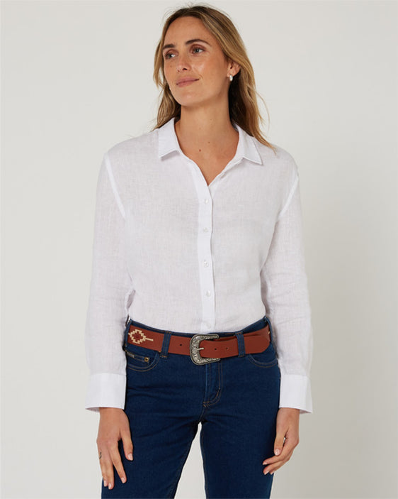 Pilbara Womens Linen Swiss Tab Long Sleeve Shirt [Col:Navy Siz:16]
