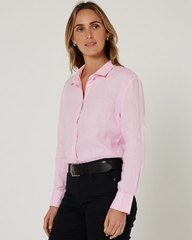 Pilbara Ladies Long Sleeve Linen Shirt - Florence [Col:Navy Siz:16]