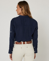 Pilbara Ladies Long Sleeve Linen Shirt - Florence [Col:Navy Siz:16]
