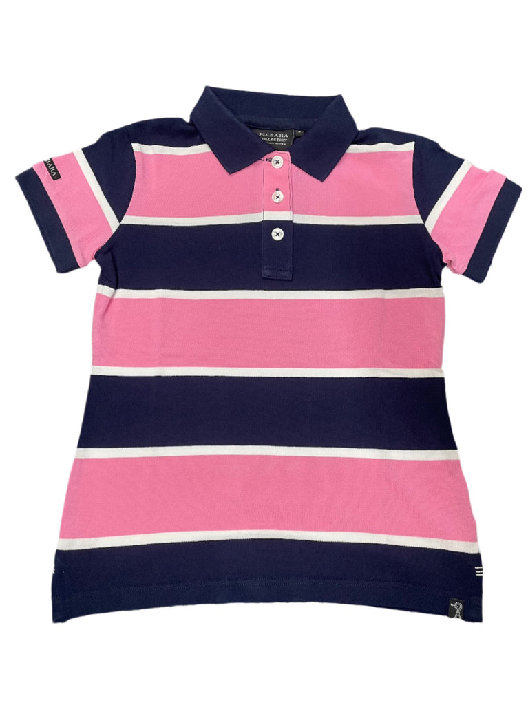 Pilbara Womens Striped Polo - Blush/French Navy/White [Siz:8]