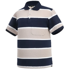 Pilbara Mens Striped Pocket Polo [Col:Clay/French Navy/White Siz:S]