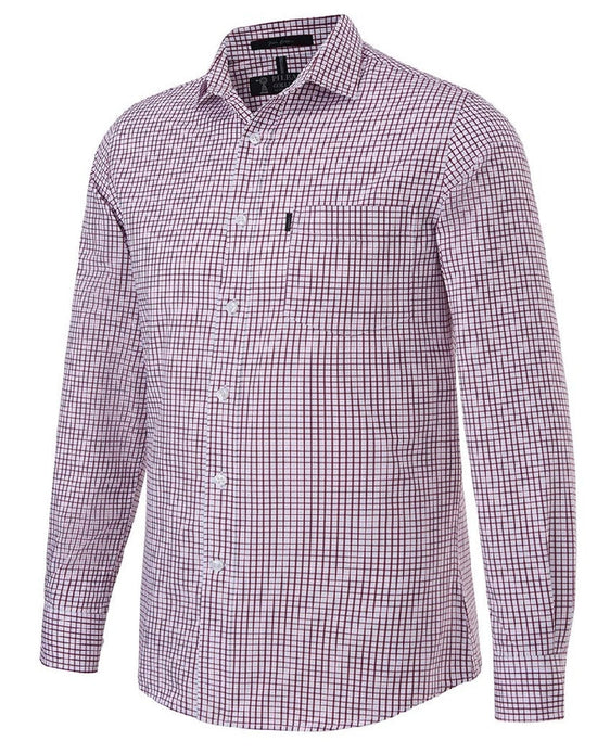 Pilbara Mens Long Sleeve Check Single Pocket Shirt - Burgundy/White [Siz:S]