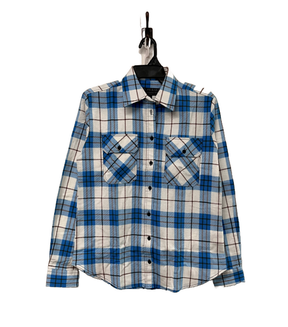 Pilbara Womens Flannelette Open Front Shirt [Col:Blue/Brown/White Siz:8]