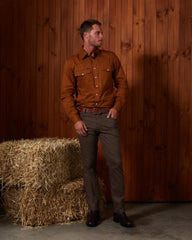 Pibara Western Mens Snap Button Long Sleeve Shirt [Col:Terracotta Siz:S]