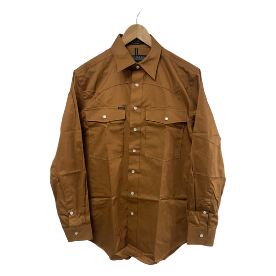 Pibara Western Mens Snap Button Long Sleeve Shirt [Col:Terracotta Siz:S]