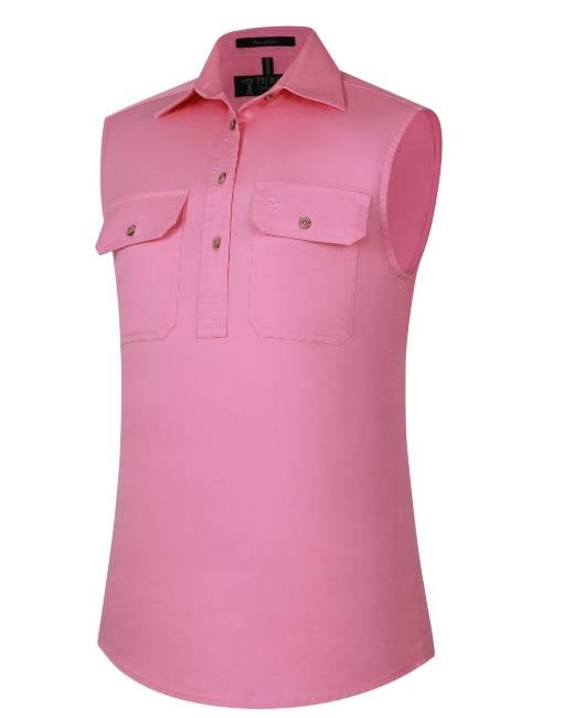 Pilbara Womens Closed Front Sleeveless Shirt [Col:Blush Siz:12]