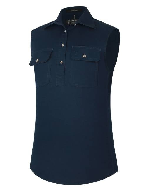 Pilbara Womens Closed Front Sleeveless Shirt [Col:Blush Siz:12]