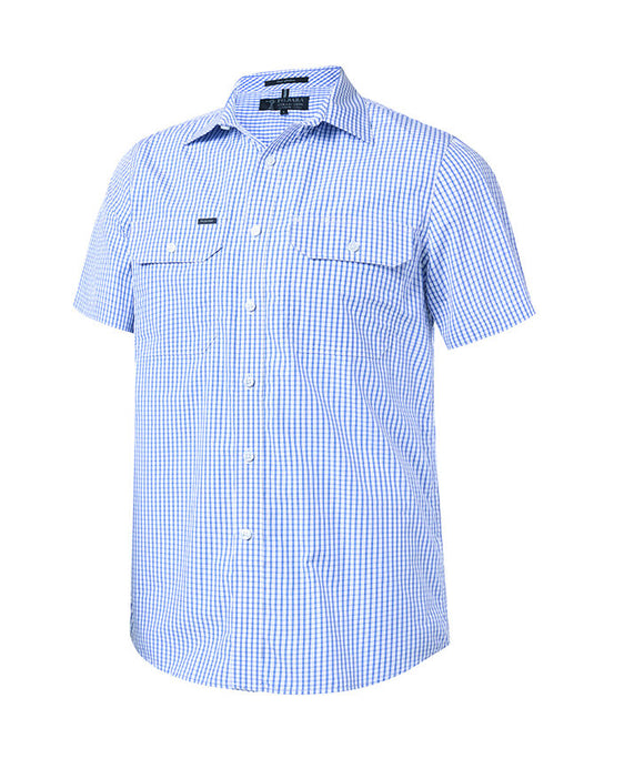 Pilbara Mens Y/D Check Dual Pocket Short Sleeve Check Shirt - Blue/White [Siz:S]