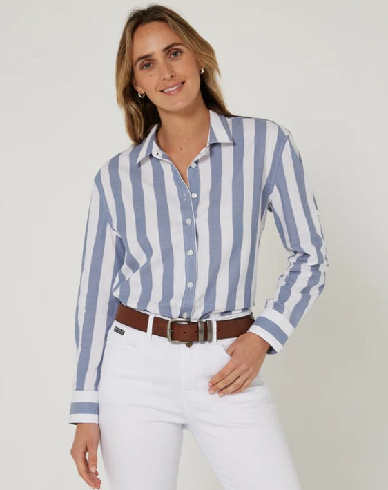 Pilbara Womens Jacquelin Classic Cotton Shirt [Col:Chambray/White Siz:8]