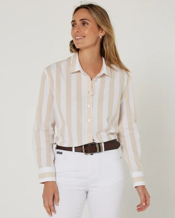 Pilbara Womens Jacquelin Classic Cotton Shirt [Col:Chambray/White Siz:8]