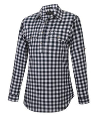 Pilbara Womens Y/D Check Closed Front Long Sleeve Shirt [Col:Navy/white Siz:8]