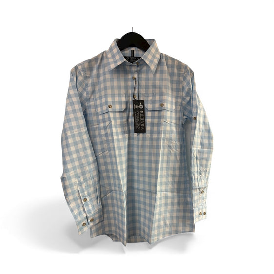 Pilbara Womens Y/D Check Closed Front Long Sleeve Shirt [Col:Navy/white Siz:8]