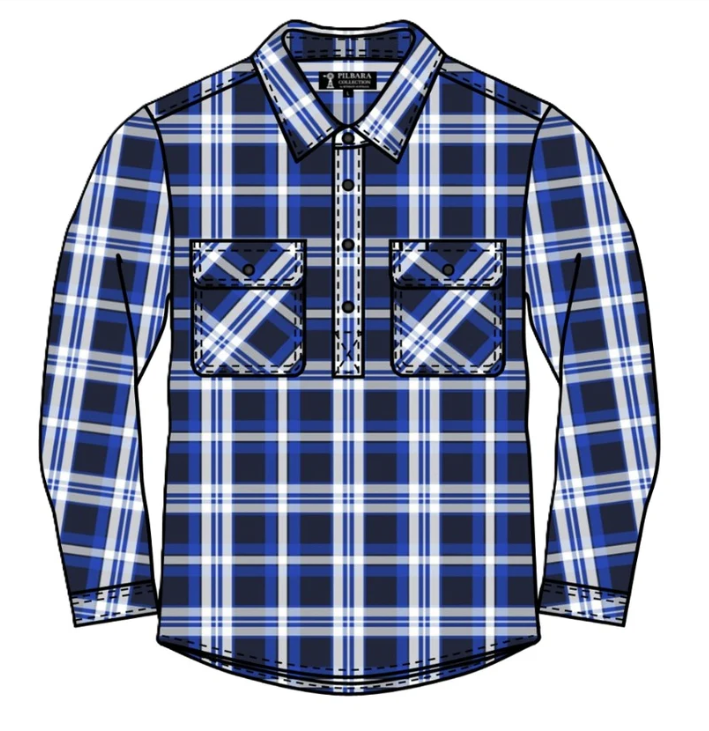Pilbara Mens Flannelette Shirt C/F [Col:Royal-Navy-White Siz:XS]