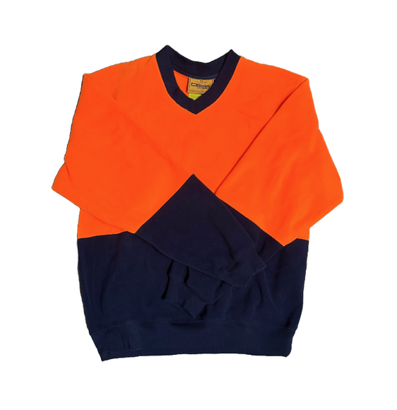 Bisley Men's L/S V-Neck Fleece [Col:Orange/Navy Siz:M]