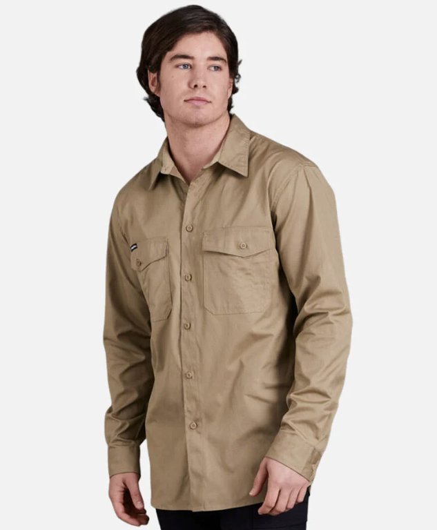 King Gee Mens WorkCool 2 Lightweight Long Sleeve Shirt [Col:Khaki Siz:XL]