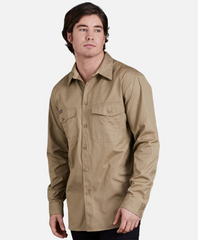 King Gee Mens WorkCool 2 Lightweight Long Sleeve Shirt [Col:Khaki Siz:XL]
