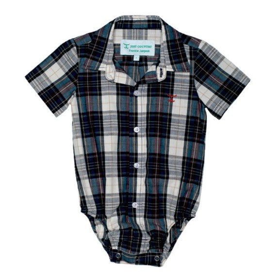 Just Country Infant Frankie Short Sleeve Full Button Jumpsuit - Navy/Red Plaid [Siz:000]
