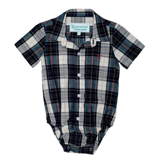 Just Country Infant Frankie Short Sleeve Full Button Jumpsuit - Navy/Red Plaid [Siz:000]