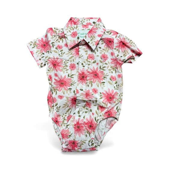 Just Country Infant's Frankie Short Sleeve Full Button Jumpsuit - White Gerberas [Siz:000]