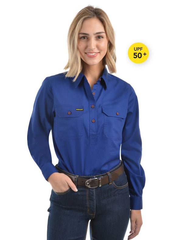 Hard Slog Womens Light Cotton Workshirt H/PLKT [Col:Royal blue Siz:20]
