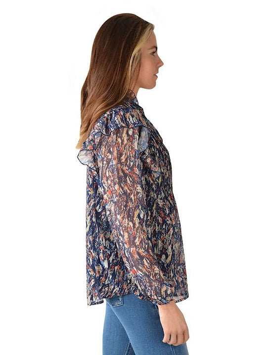 Pure Western Womens Becca Ruflle Long Sleeve Top - Multi [Siz:10]