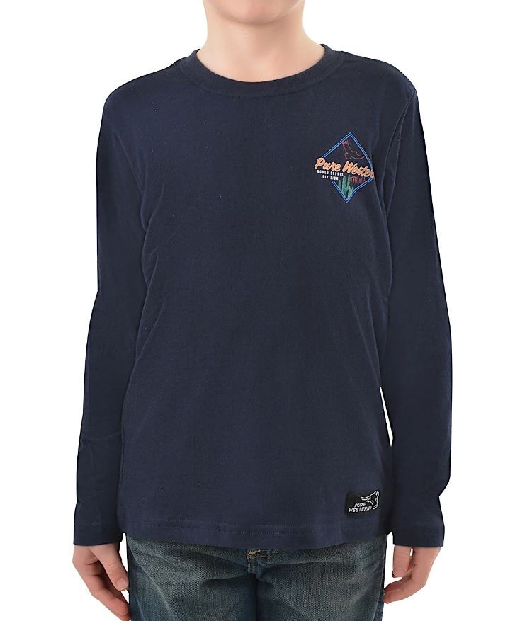 Pure Western Boys Clarke Long Sleeve Tee - Navy [Siz:2]