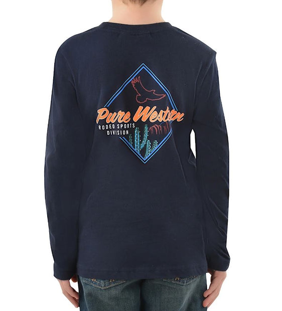 Pure Western Boys Clarke Long Sleeve Tee - Navy [Siz:6]