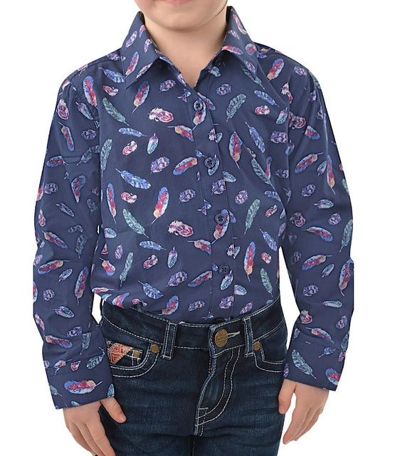 Pure Western Girls Harlene Print Long Sleeve Shirt - Navy/Multi [Siz:4]