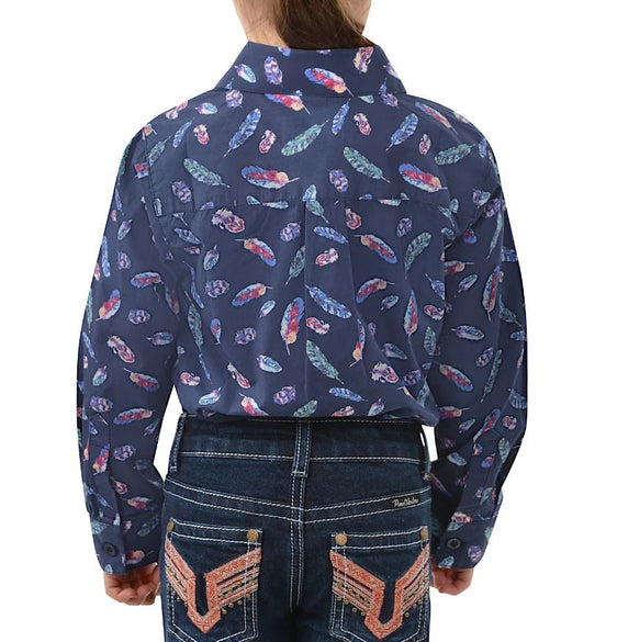 Pure Western Girls Harlene Print Long Sleeve Shirt - Navy/Multi [Siz:6]