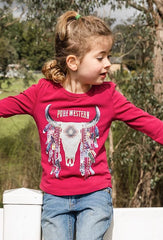 Pure Western Girls Lacey Long Sleeve Tee - Beetroot [Siz:2]