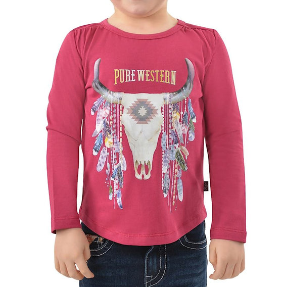 Pure Western Girls Lacey Long Sleeve Tee - Beetroot [Siz:4]