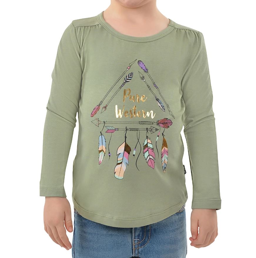 Pure Western Girls Spike Long Sleeve Tee - Moss [Siz:4]