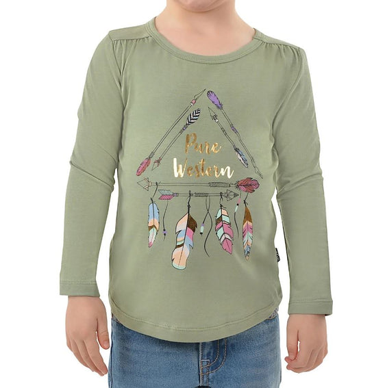 Pure Western Girls Spike Long Sleeve Tee - Moss [Siz:4]