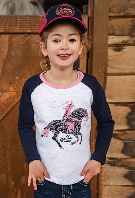 Pure Western Girls Lucky Long Sleeve Raglan Tee - White/Multi [Siz:2]