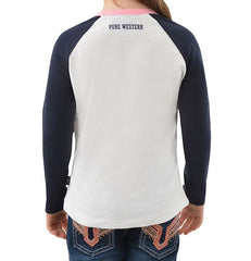Pure Western Girls Lucky Long Sleeve Raglan Tee - White/Multi [Siz:6]