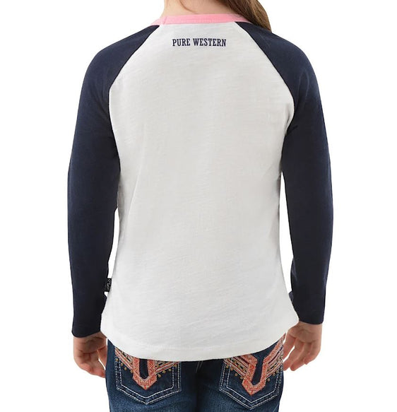 Pure Western Girls Lucky Long Sleeve Raglan Tee - White/Multi [Siz:6]
