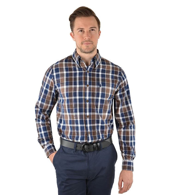 Thomas Cook Roycroft Check 1 Pocket Long Sleeve Shirt - Navy/Brown [Siz:S]